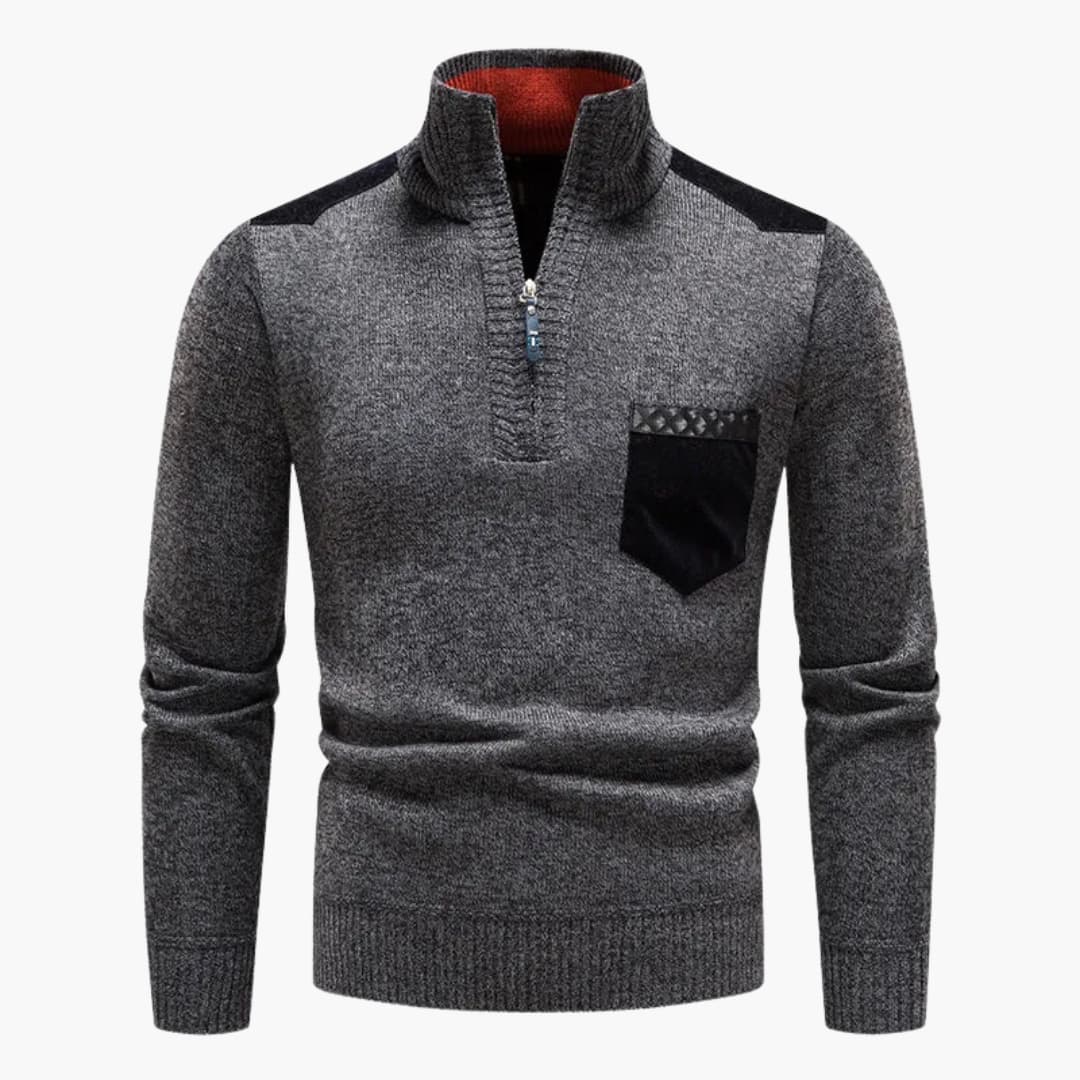 Herren pullover mit Reißverschluss am Halsausschnitt und Brusttasche