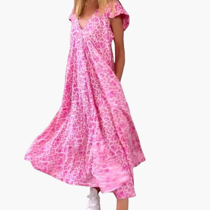 Leo Midikleid für Damen – V-Ausschnitt und lockere Passform
