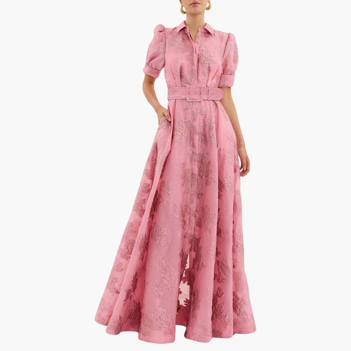 Blumenkleid mit Gürtel - Für Damen mit Puffärmeln & Eleganz