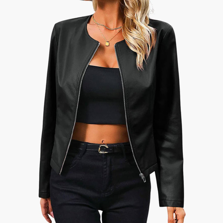 Damen Bikerjacke mit Rundhalsausschnitt und Reißverschluss