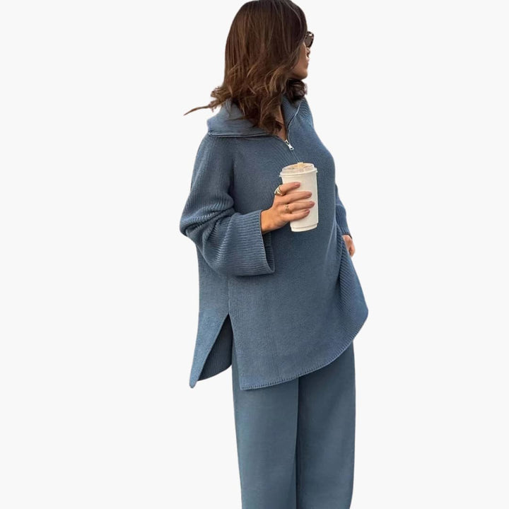 Damen Sweatshirt im Loose Fit mit Halbreißverschluss und weitem Ärmel