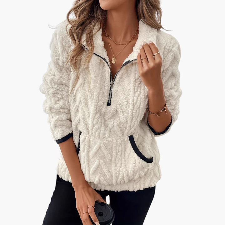 Damen Fleece Pullover mit Reißverschluss und Seitentaschen