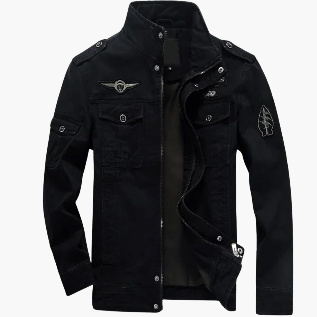 Herren Cargo Militärjacke mit Reißverschluss und Abzeichen Details