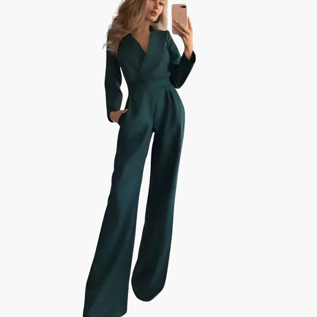 Damen Jumpsuit mit V-Ausschnitt und weitem Bein