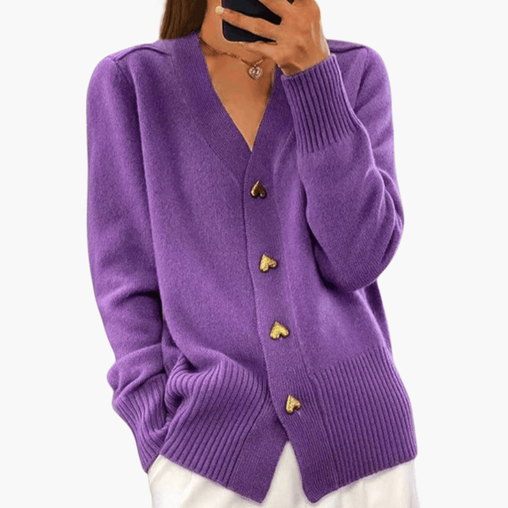 Elegante Strickjacke mit Herzknöpfen für Frauen - SchmiedeMode