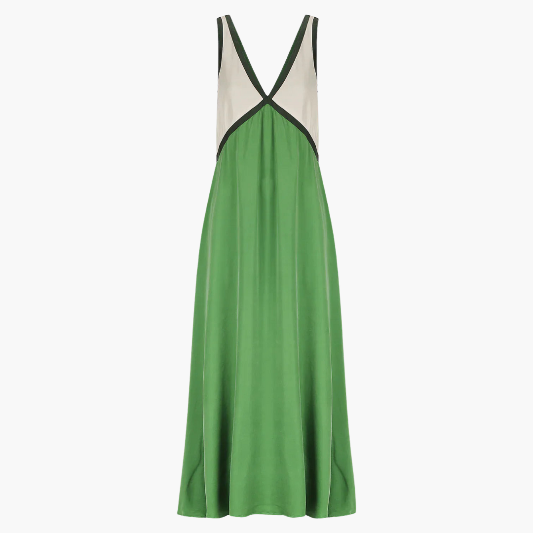 Leichtes V-Ausschnitt Maxi-Kleid für Frauen - Farbblock Design