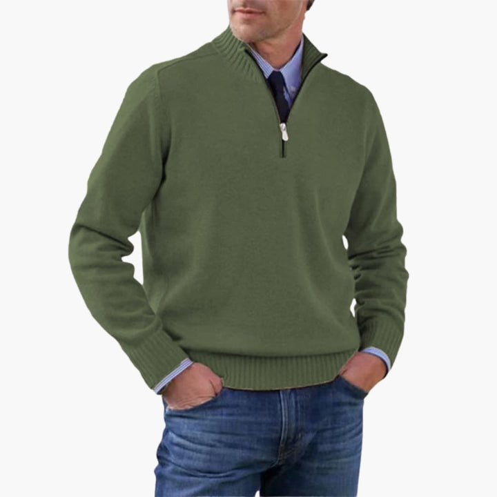 Herren pullover mit halbem Reißverschluss und geripptem Saum