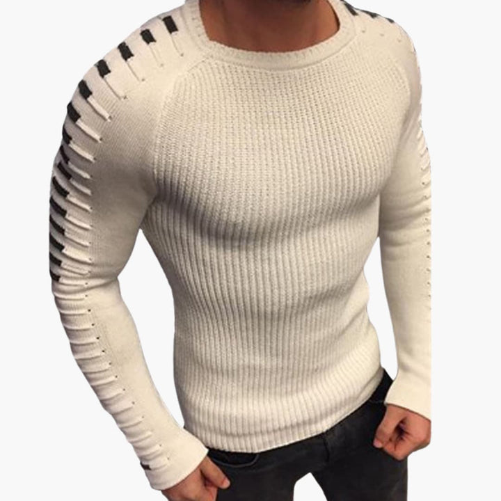 Herren pullover mit Rundhalsausschnitt und Streifen an den Ärmeln