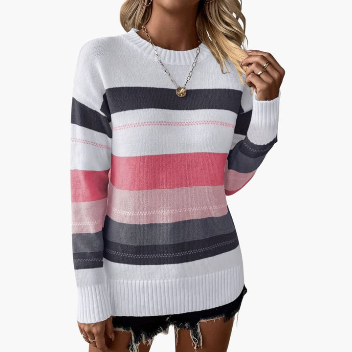 Damen pullover mit Rundhalsausschnitt und gestreifter Oberfläche