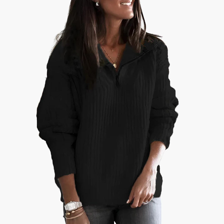 Damen pullover mit Halbreißverschluss und strukturierter Oberfläche