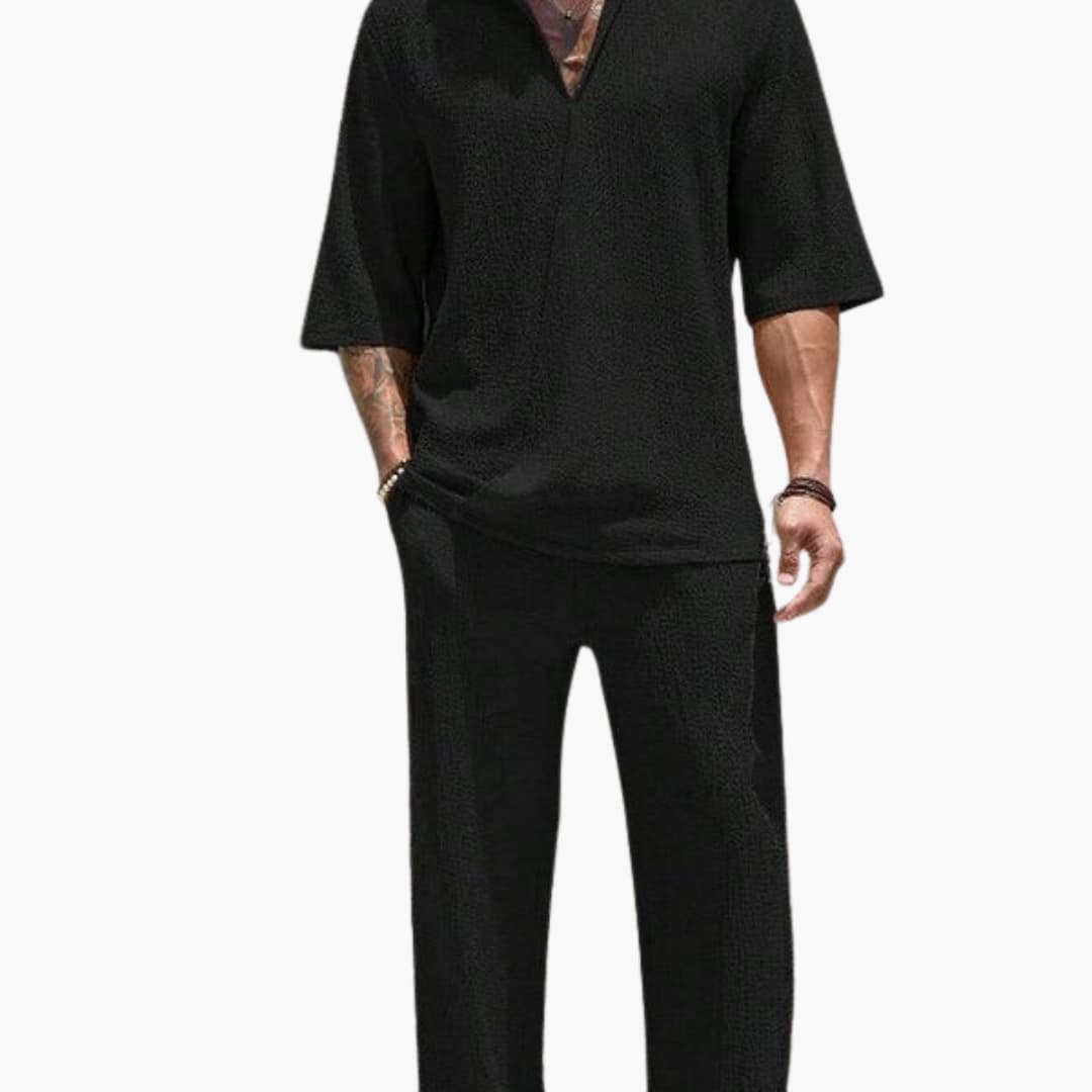 Herren Sommer Set mit Kurzarmhemd und elastischer Hose