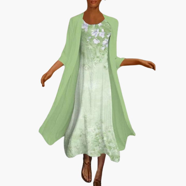 Maxi-Sommerkleid für Frauen - Floral mit Strickjacke Schicht