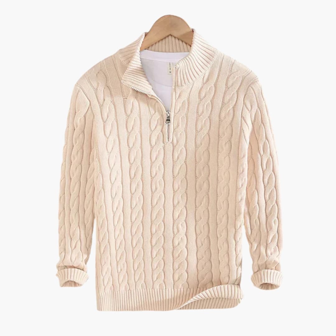 Herren Pullover mit Halbzipper und Zopfmuster