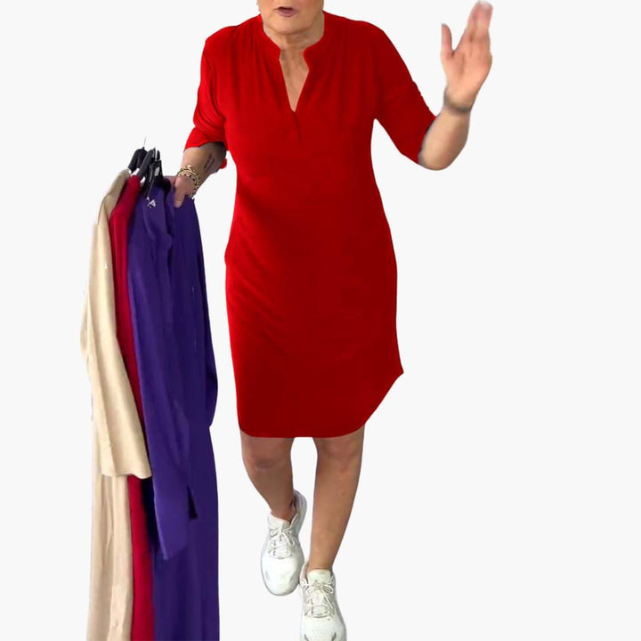 Elegantes einfarbiges Mini-Kleid mit V-Ausschnitt für Damen - SchmiedeMode
