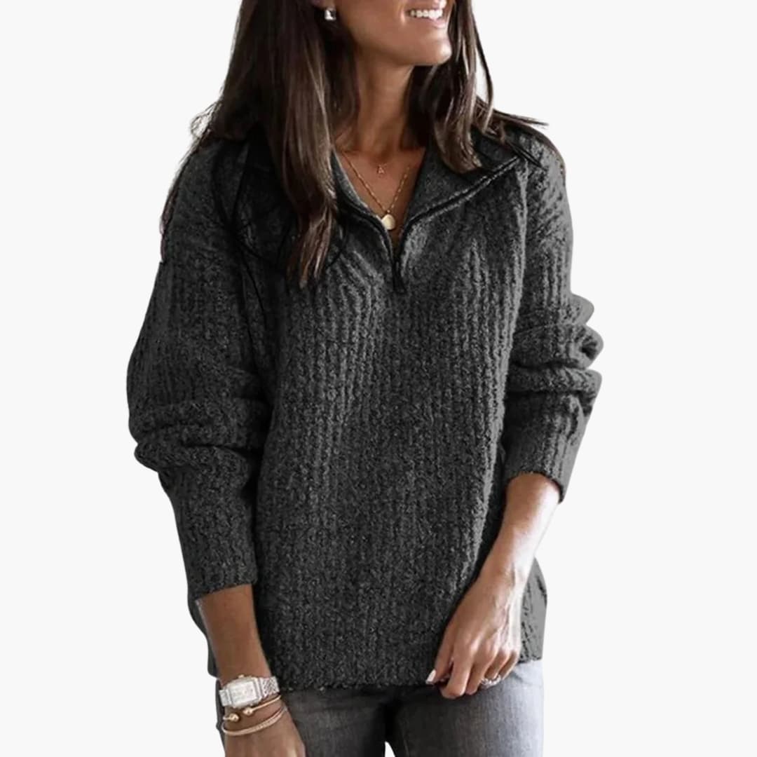 Damen Strickpullover mit halbem Reißverschluss