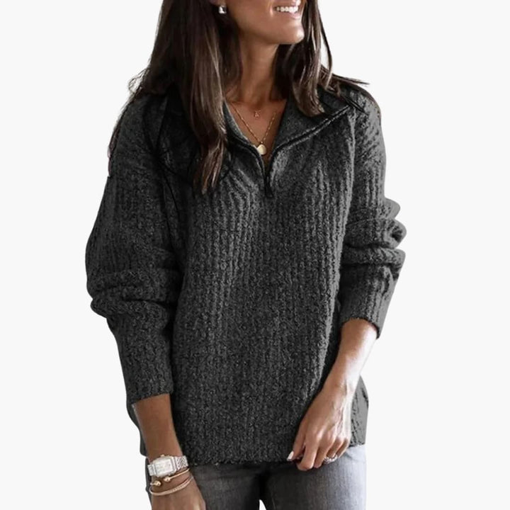 Damen Strickpullover mit halbem Reißverschluss