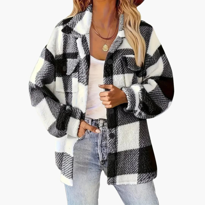Damen jacke mit Karomuster und Knopfverschluss