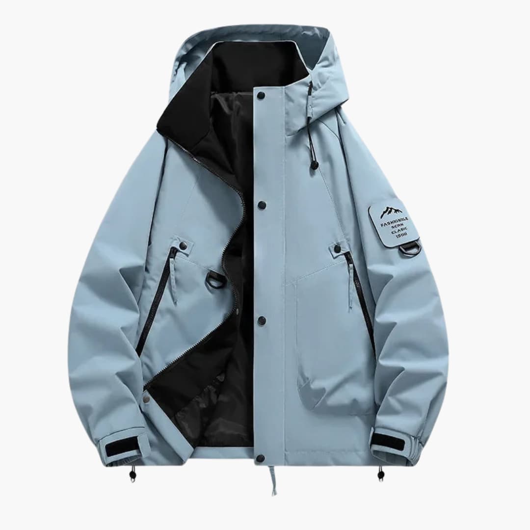 Unisex Skijacke mit Kapuze und Reißverschlusstaschen