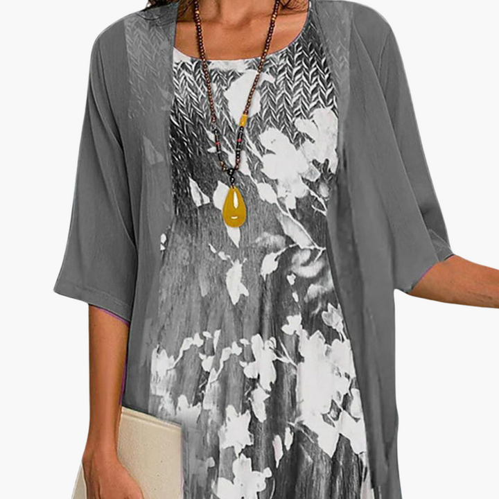 Langes Blumenkleid für Damen – Sommerlich mit Cardigan
