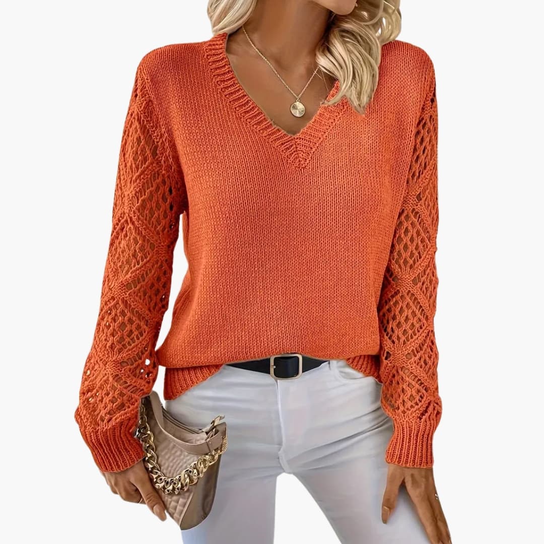 Damen Feinstrickpullover mit V Ausschnitt und langen Ärmeln