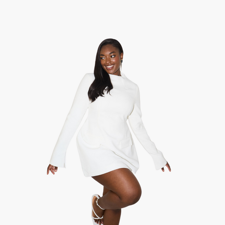 Mini Kleid für Damen mit langen Ärmeln und Stehkragen