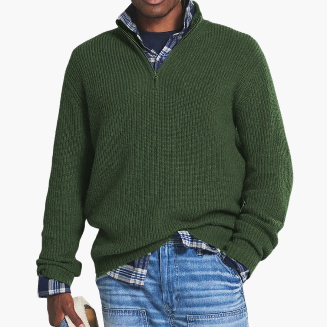 Herren pullover mit Reißverschluss Ausschnitt und Rippstrick Oberfläche