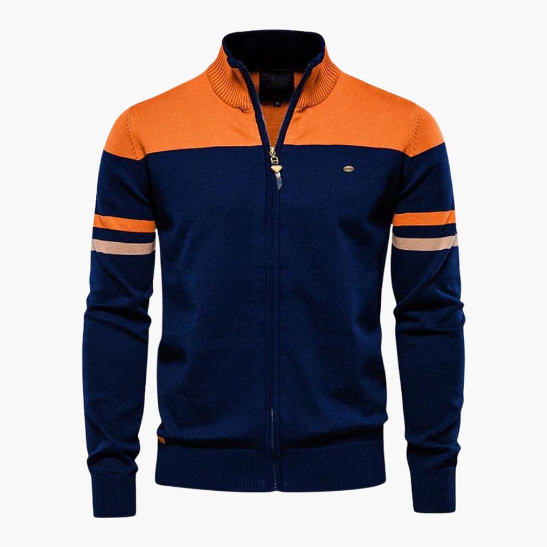 Herren Strickjacke mit Reißverschluss und geripptem Saum