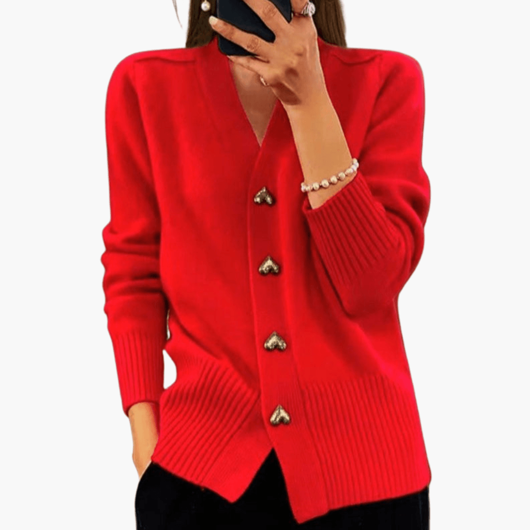 Elegante Strickjacke mit Herzknöpfen für Frauen - SchmiedeMode