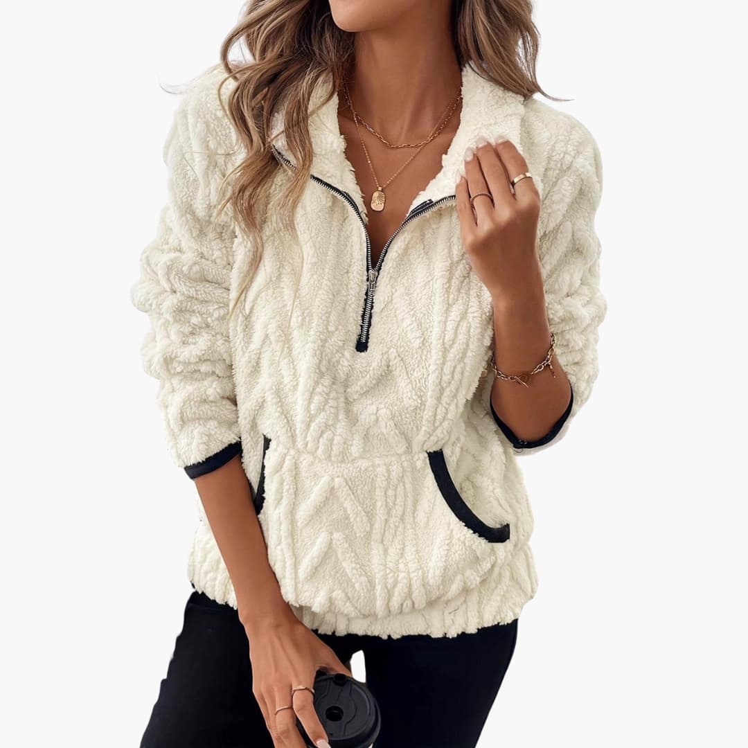 Damen Fleece Pullover mit halbem Reißverschluss und Seitentaschen