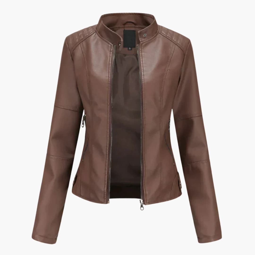 Damen Bikerjacke mit Stehkragen und Reißverschlusstaschen
