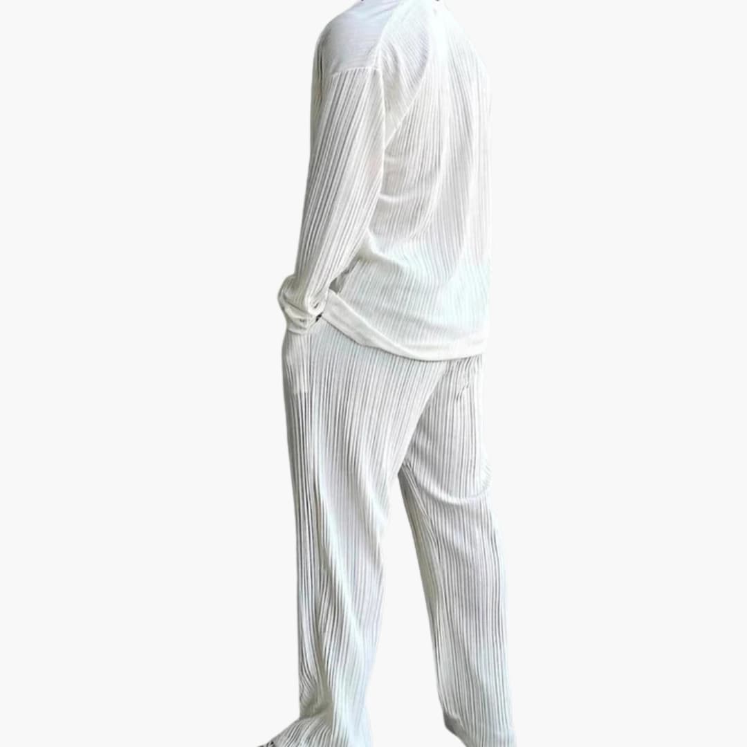 Herren Faltenstruktur Set mit Langarmhemd und Hose