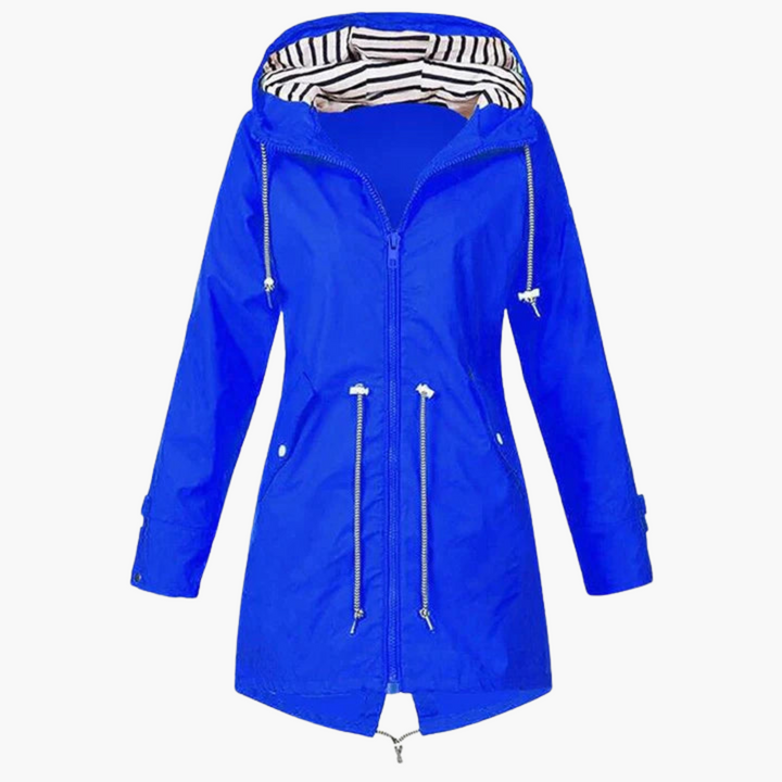 Damen Regenjacke mit Kapuze und Kordelzug an der Taille