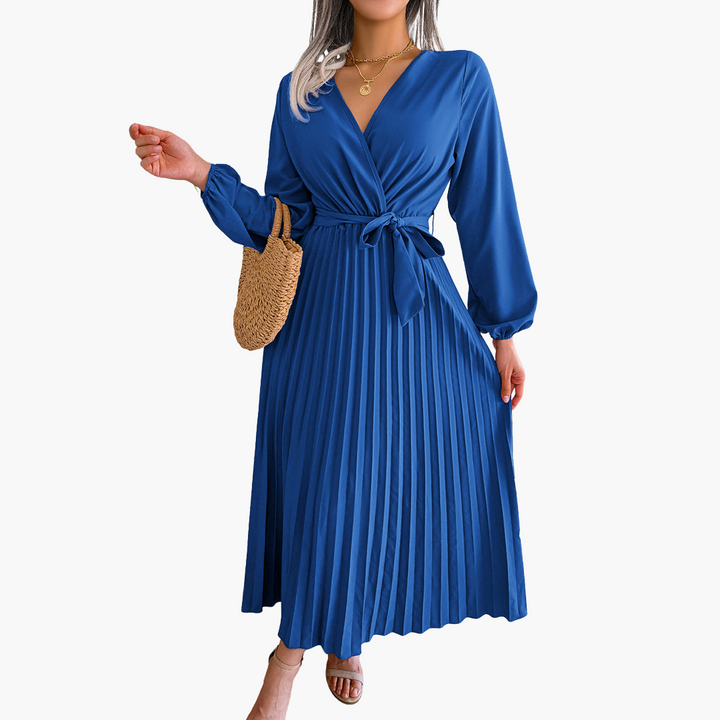 Elegantes Maxikleid mit langen Ärmeln für Damen - Plissee Design