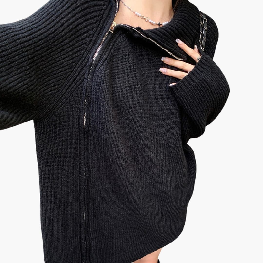 Damen Pullover mit Seitlichem Reißverschluss und Stehkragen