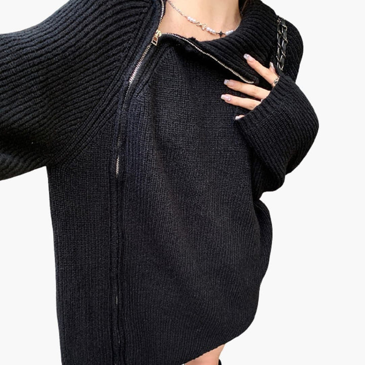 Damen Pullover mit Seitlichem Reißverschluss und Stehkragen