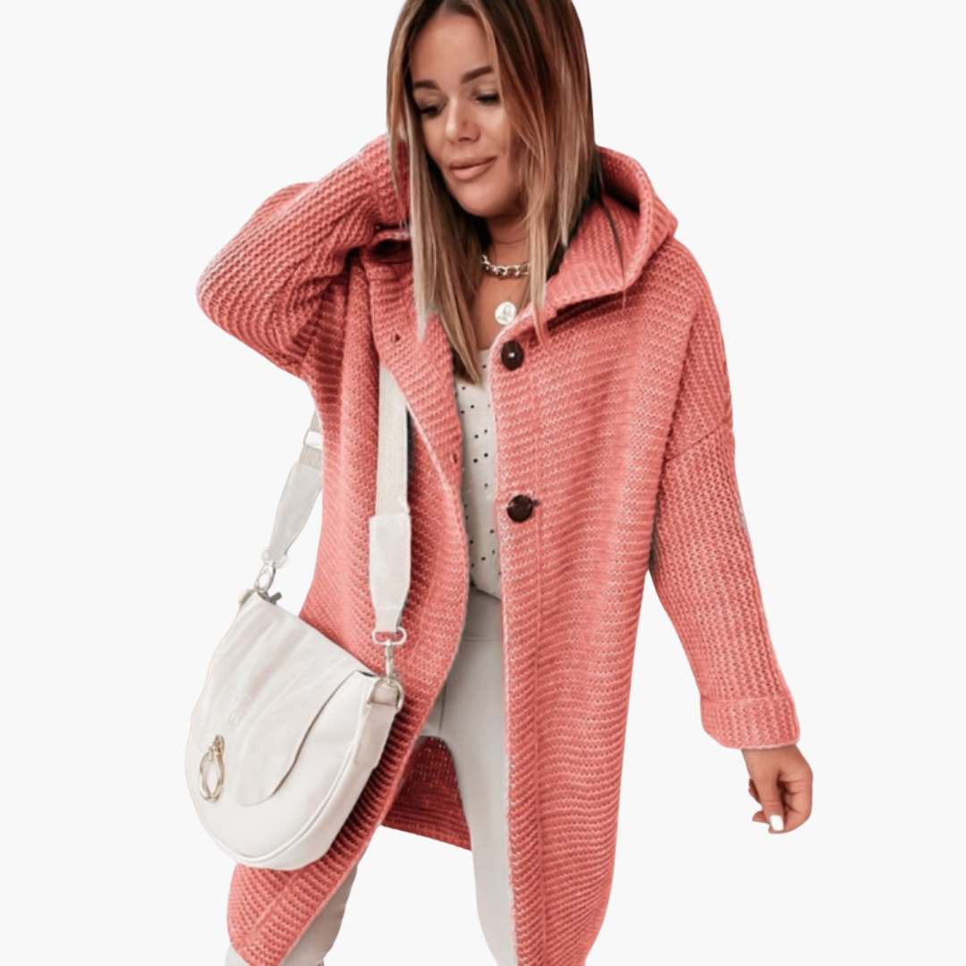 Damen Kapuzen Strickjacke mit offenem Schnitt und langen Ärmeln