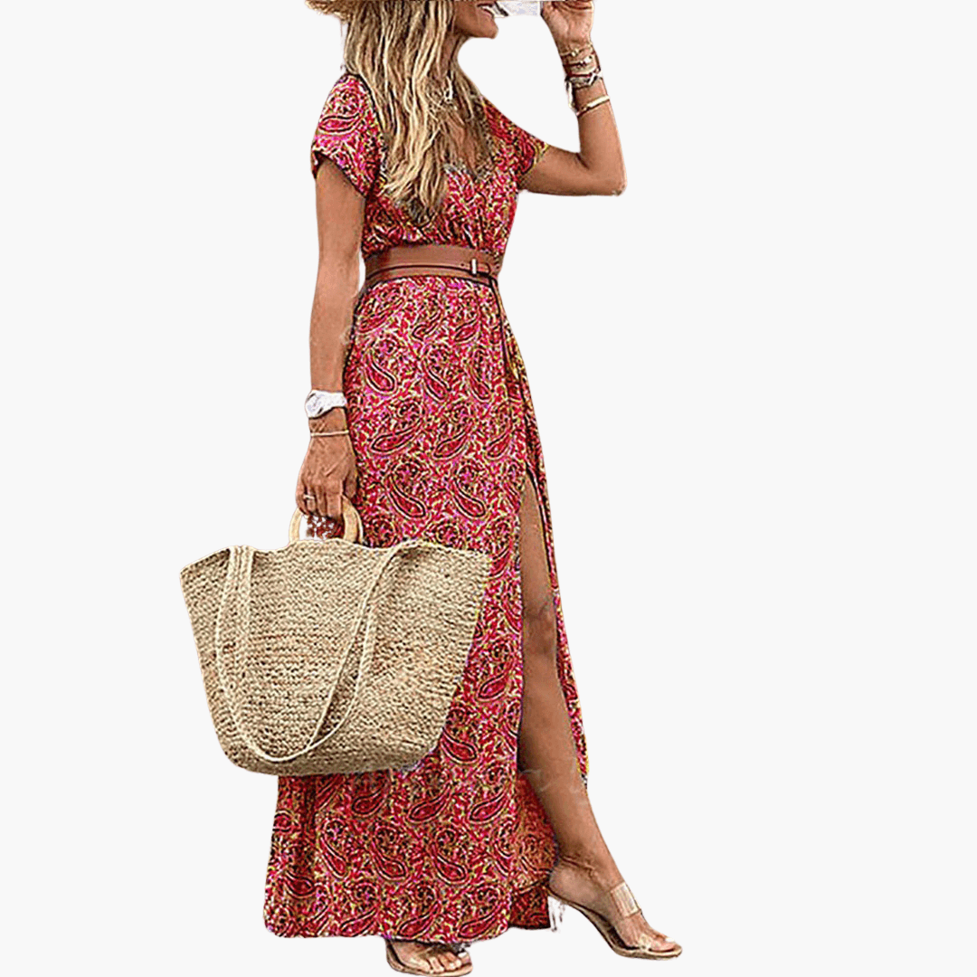 Elegantes Boho-Kleid mit V-Ausschnitt für Frauen - SchmiedeMode