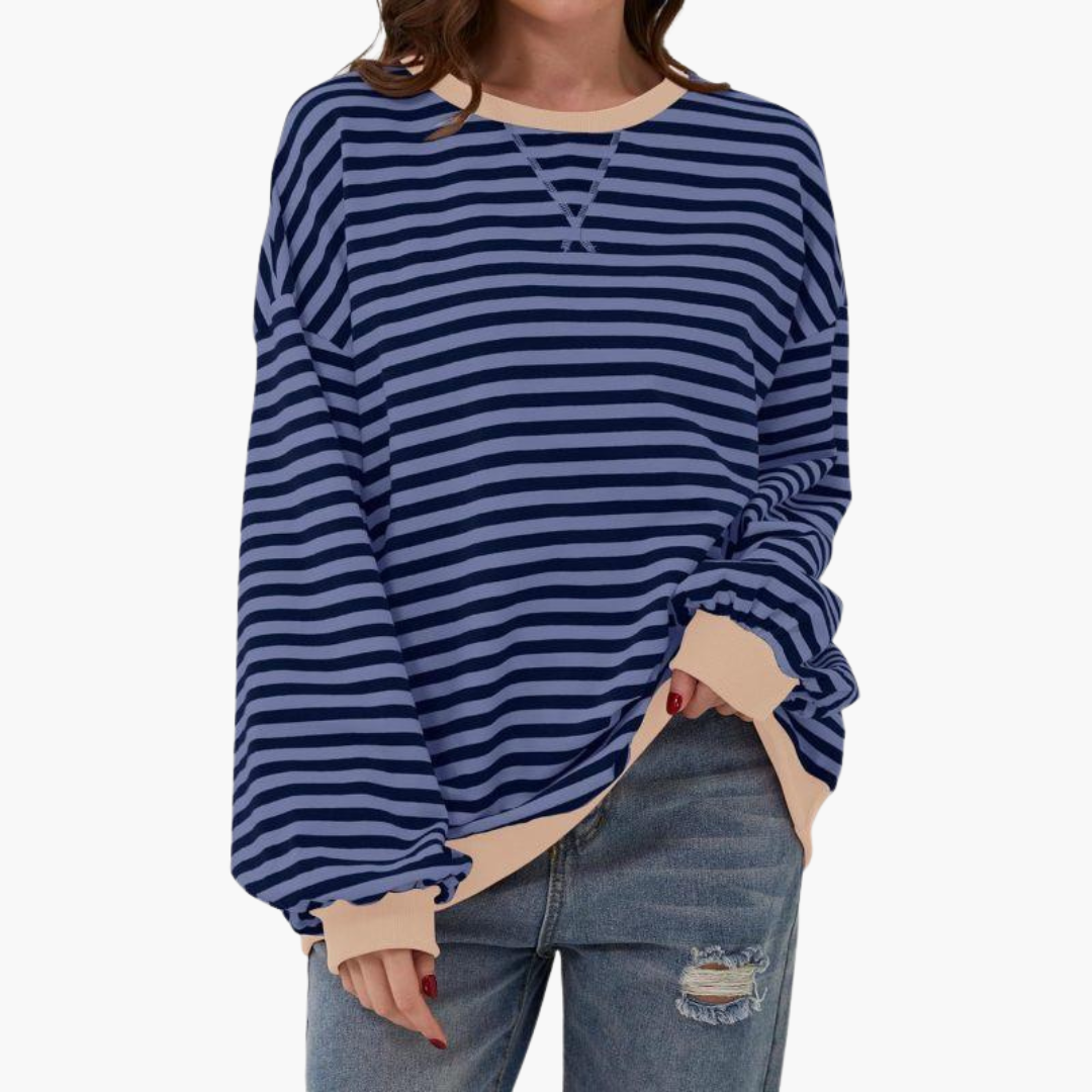 Damen Streifen Oversized Sweatshirt – Lässiger Langarm Pulli