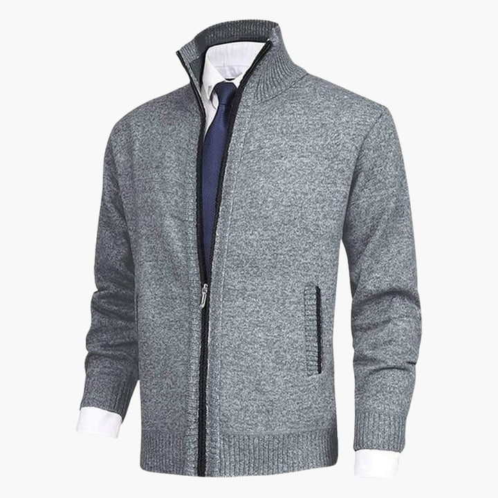 Herren Zip-Strickjacken mit Stehkragen und Rippbündchen