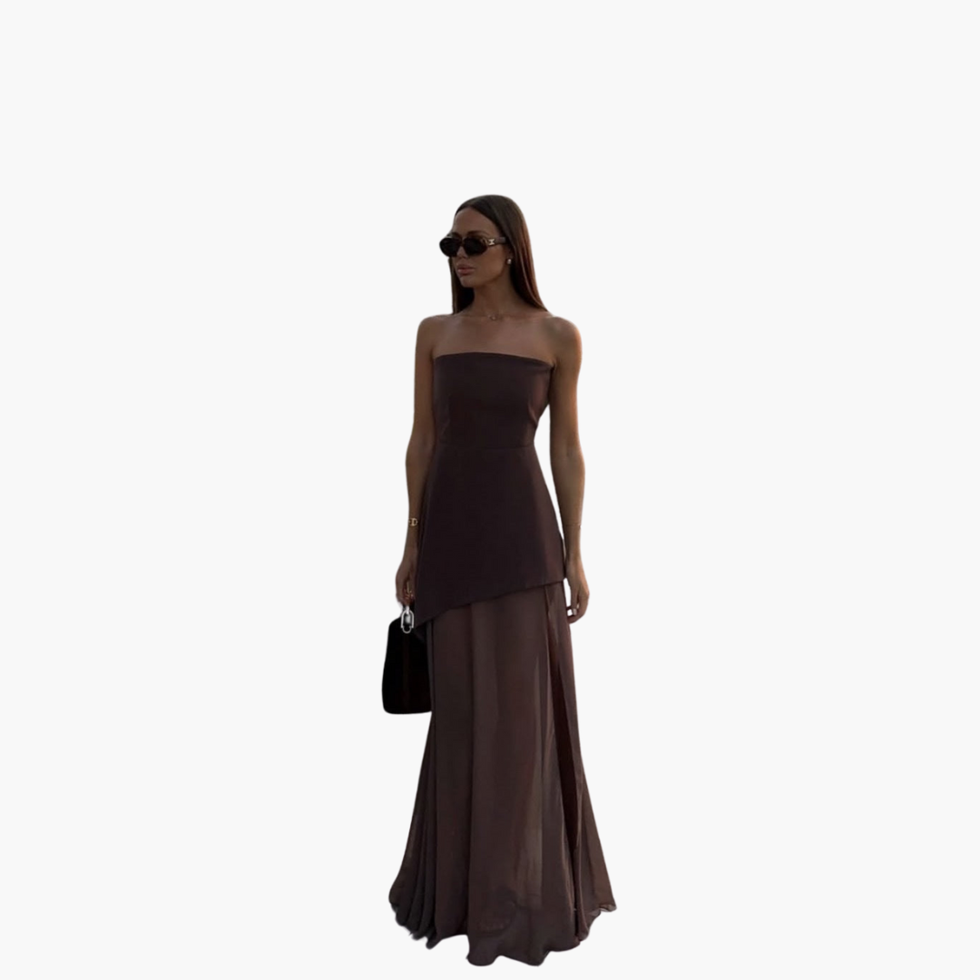 Schulterfreies Abendkleid für Damen - Maxi mit hohem Schlitz