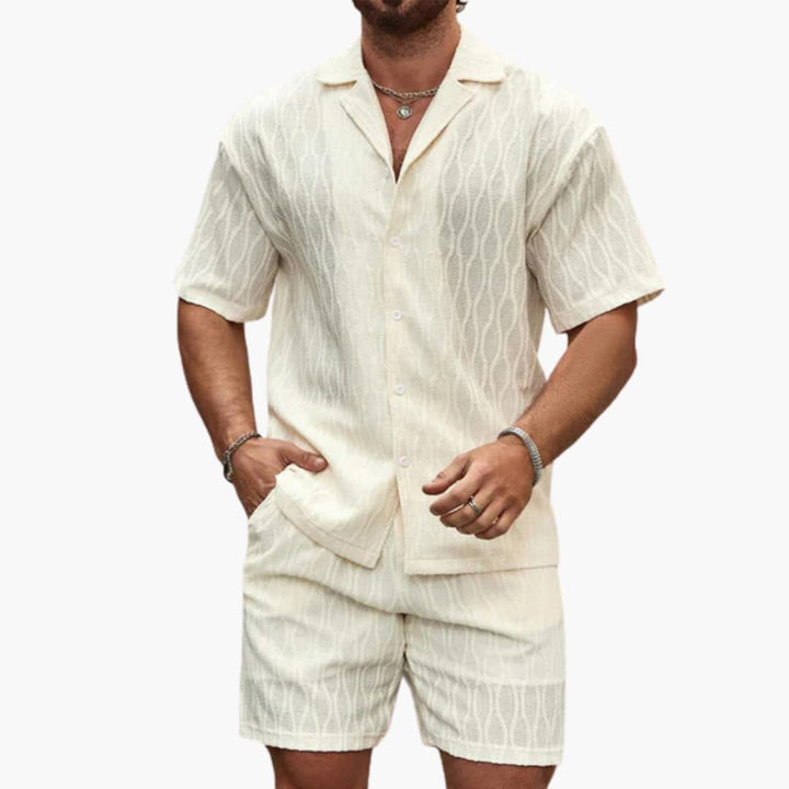 Herren Zweiteiler Set aus leichter Stoff mit Hemd und Shorts