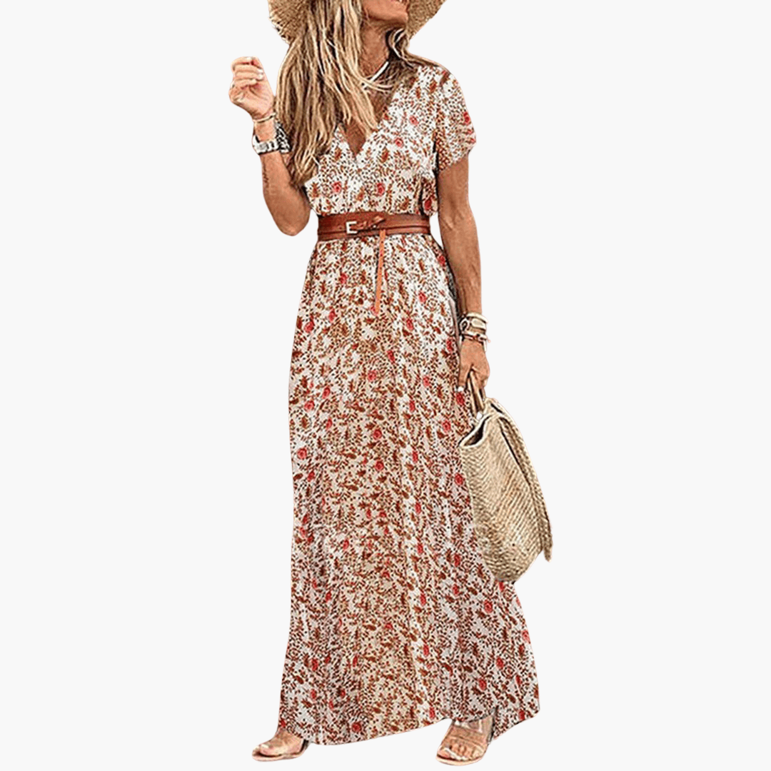 Elegantes Boho-Kleid mit V-Ausschnitt für Frauen - SchmiedeMode