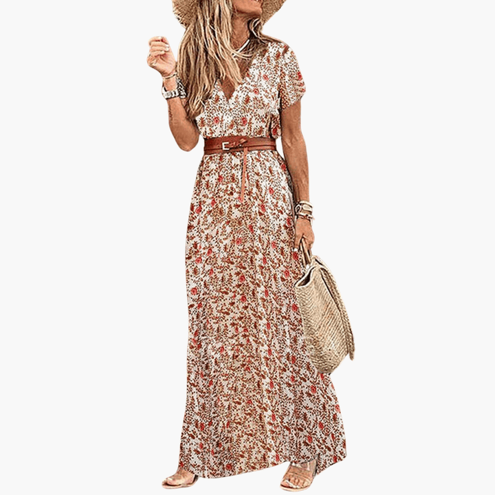 Elegantes Boho-Kleid mit V-Ausschnitt für Frauen - SchmiedeMode