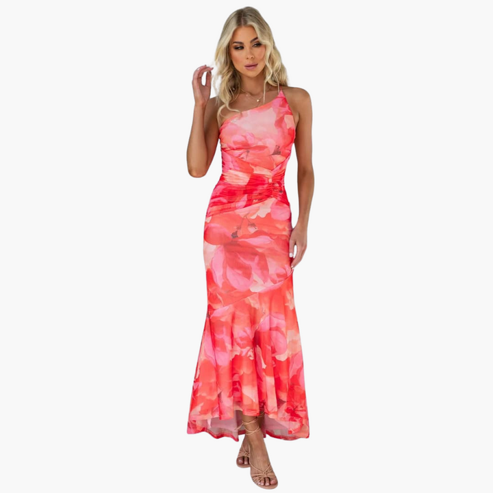One Shoulder Blumenkleid für Damen - Elegantes Sommerkleid