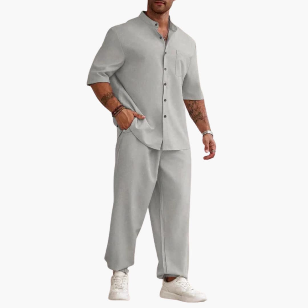 Herren Set mit Kurzarmhemd und langer Hose für Sommer