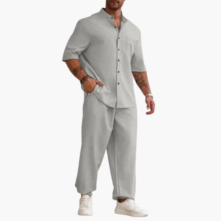 Herren Set mit Kurzarmhemd und langer Hose für Sommer