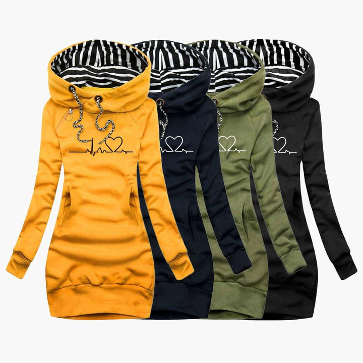 Gemütliches Pulloverkleid mit Herzschlag-Print für Damen - SchmiedeMode