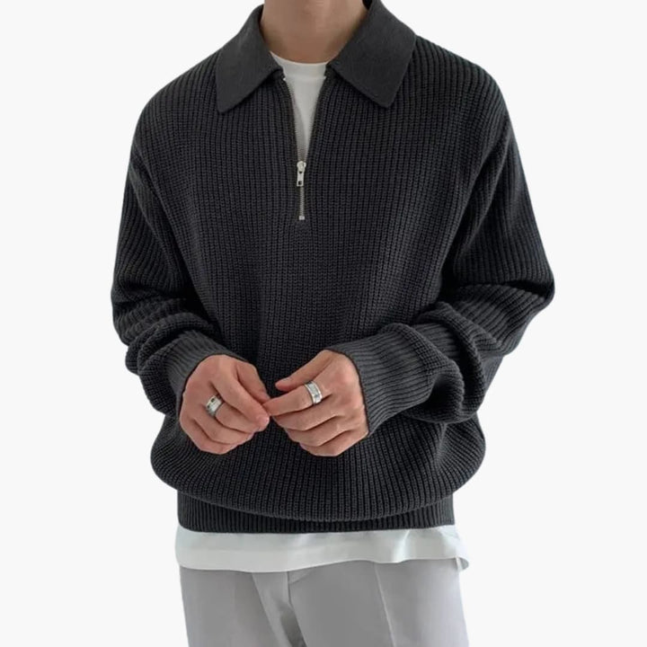 Herren Pullover mit Viertelreißverschluss und Rippenmuster