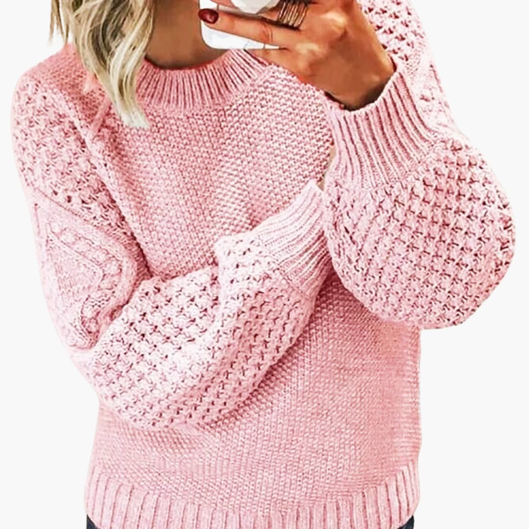 Damen pullover mit strukturierten Ärmeln und geripptem Saum