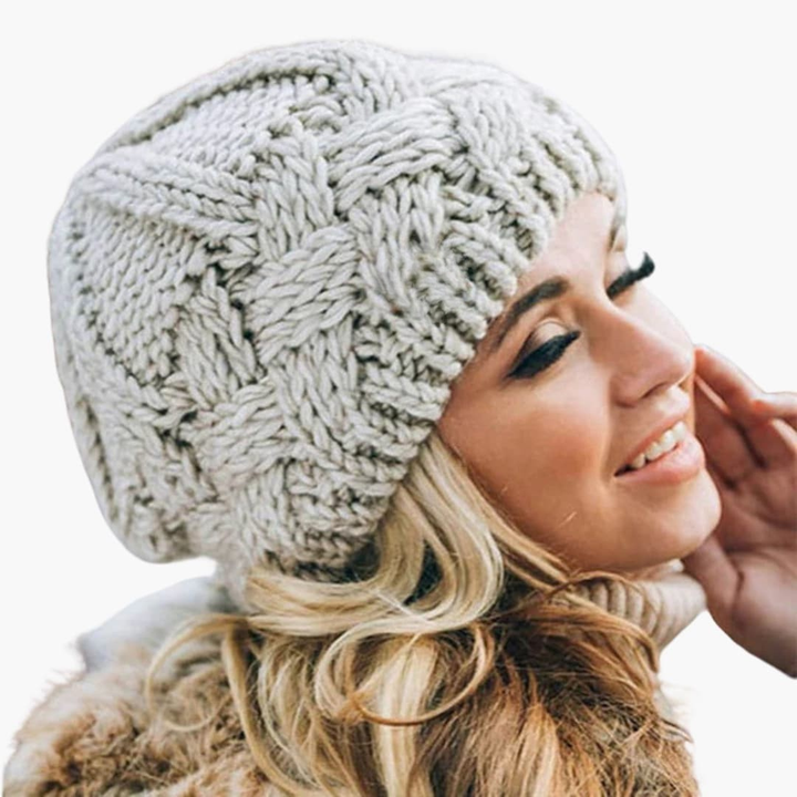 Damen Gestrickte Wintermütze mit runder Form und Rippoberfläche